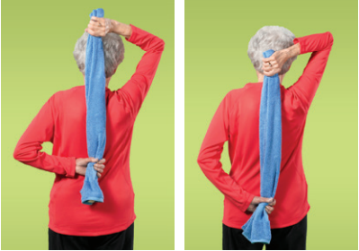 Woman demonstrating arm stretch